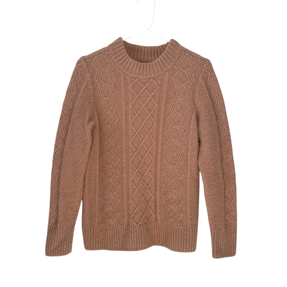 Duluth Wool Alpaca Blend Cable Knit Mock Neck Sweater Beige Size Small